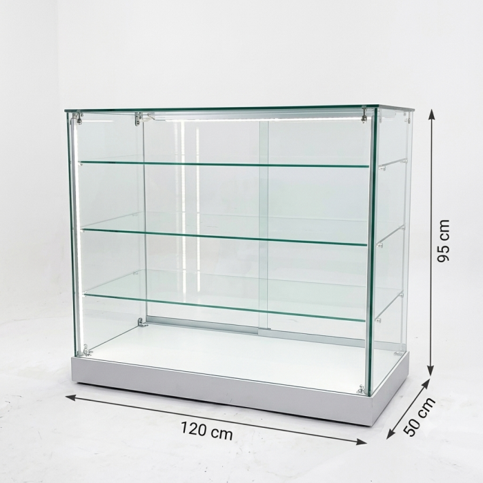 Glass Display Counter with LED-  95cm High - White Base - Image 2