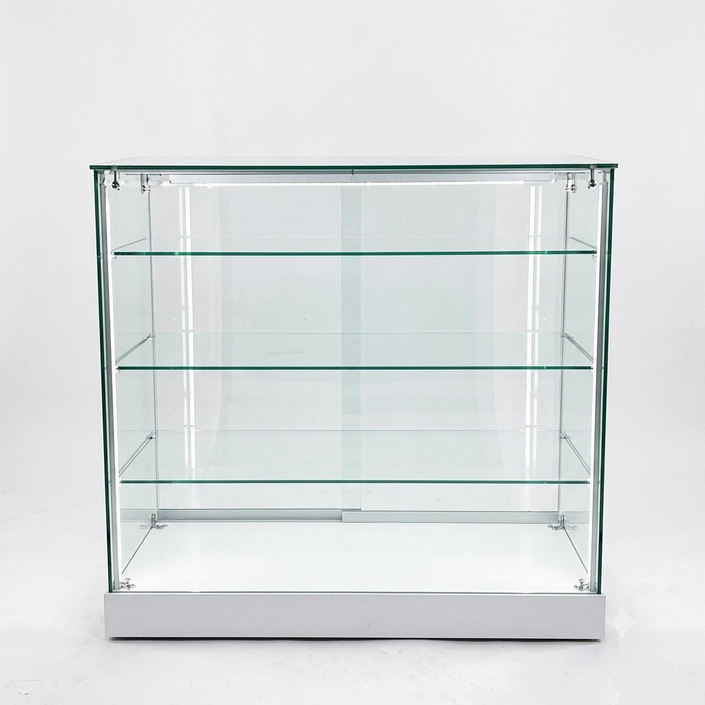 Glass small (2) Glass Display Counter with LED- 95cm High - White Base - Image 1