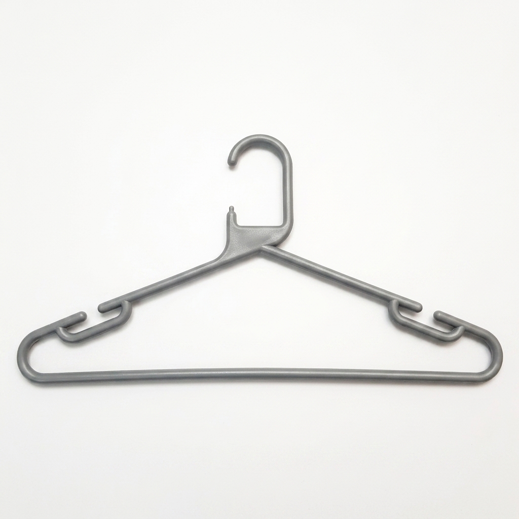 Plastic hangers (1) Adults Grey Plastic Hangers with Trouser Bar and Shoulder Notches - 42cm - Image 1