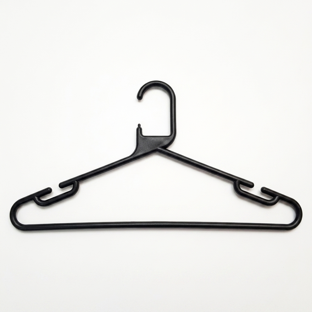 Plastic hangers (2) Adults Black Plastic Hangers with Trouser Bar and Shoulder Notches - 42cm - Image 1