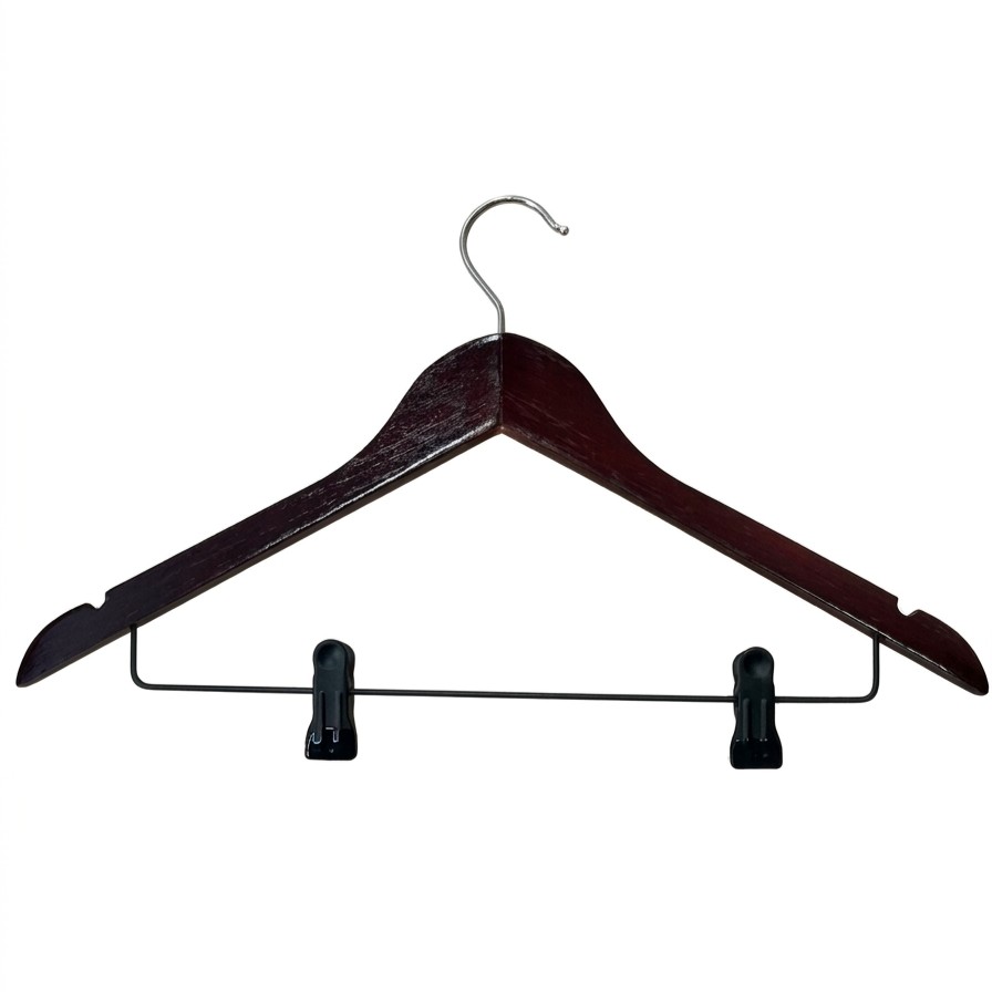 Gemini_Generated_Image_812om6812om6812o Wooden Trouser Clip Hangers – Dark Wood Clothes Hangers with Clips - Image 1