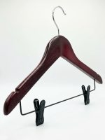 Wooden Trouser Clip Hangers – Dark Wood Clothes Hangers with Clips - Image 2