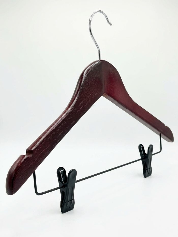 Wooden Trouser Clip Hangers – Dark Wood Clothes Hangers with Clips - Image 2